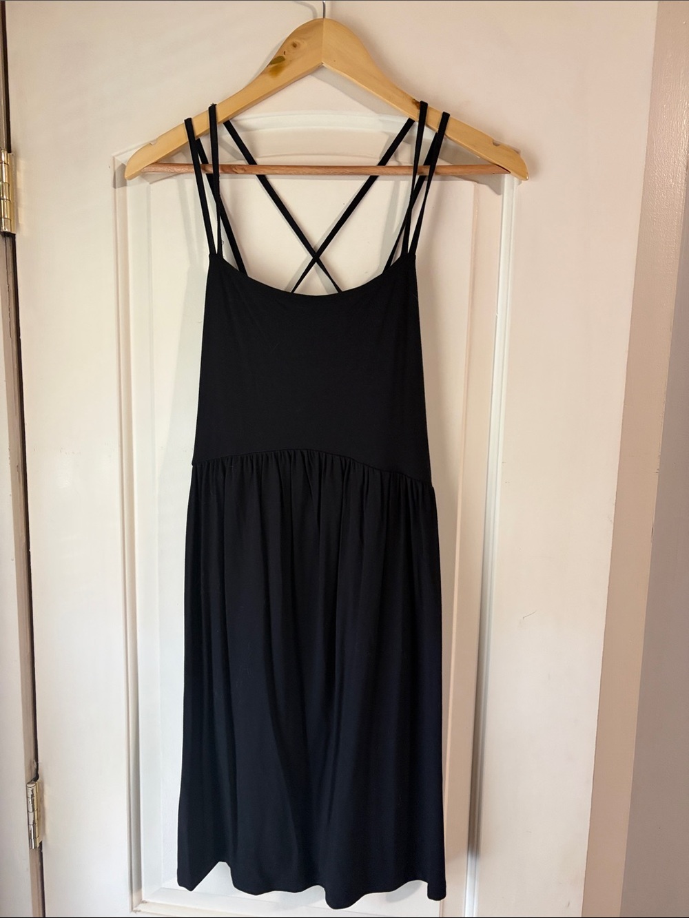 Old Navy Black Double-Strap Midi Dress with Cross Back w/ Pockets NWOT